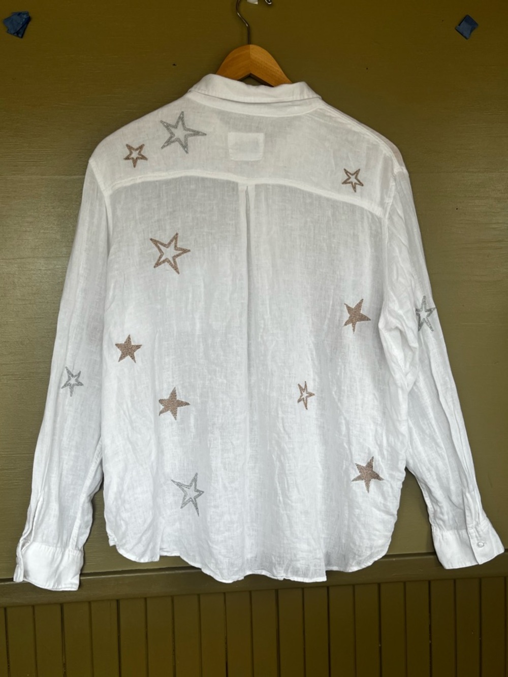Rails Charlie Linen Blend White Gold Star-Print Button-Up Shirt XL - Picture 8 of 16